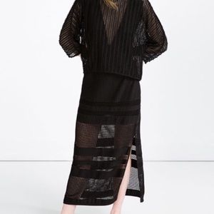 Zara Black Mesh Overlay Maxi Skirt